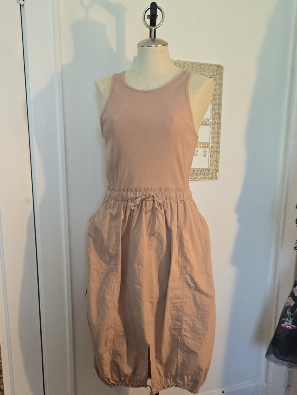 Sleeveless Drawstring Waist Midi Dress in Blush